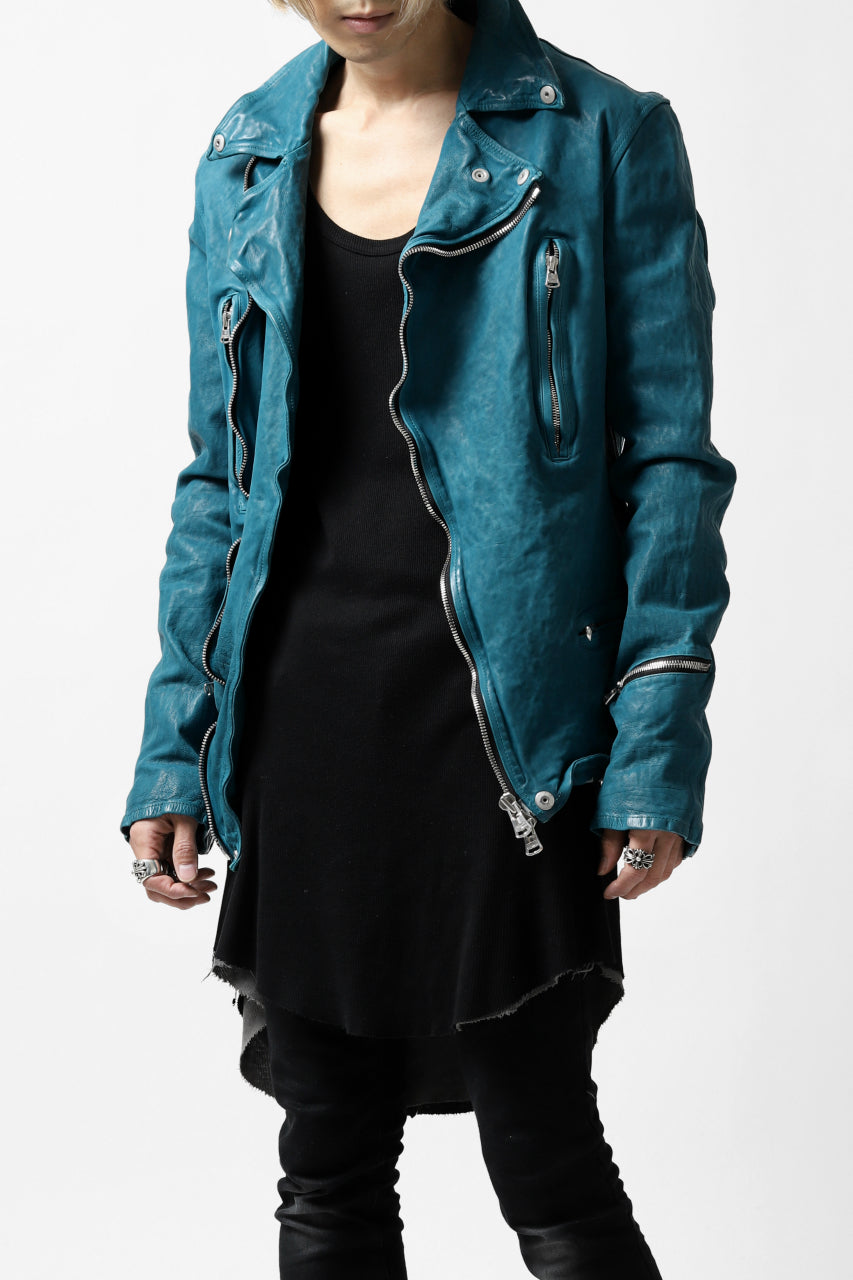 ISAMU KATAYAMA BACKLASH exclusive DOUBLE RIDERS JACKET / JP-CALF GARMENT WASHED (TURQUOISE)