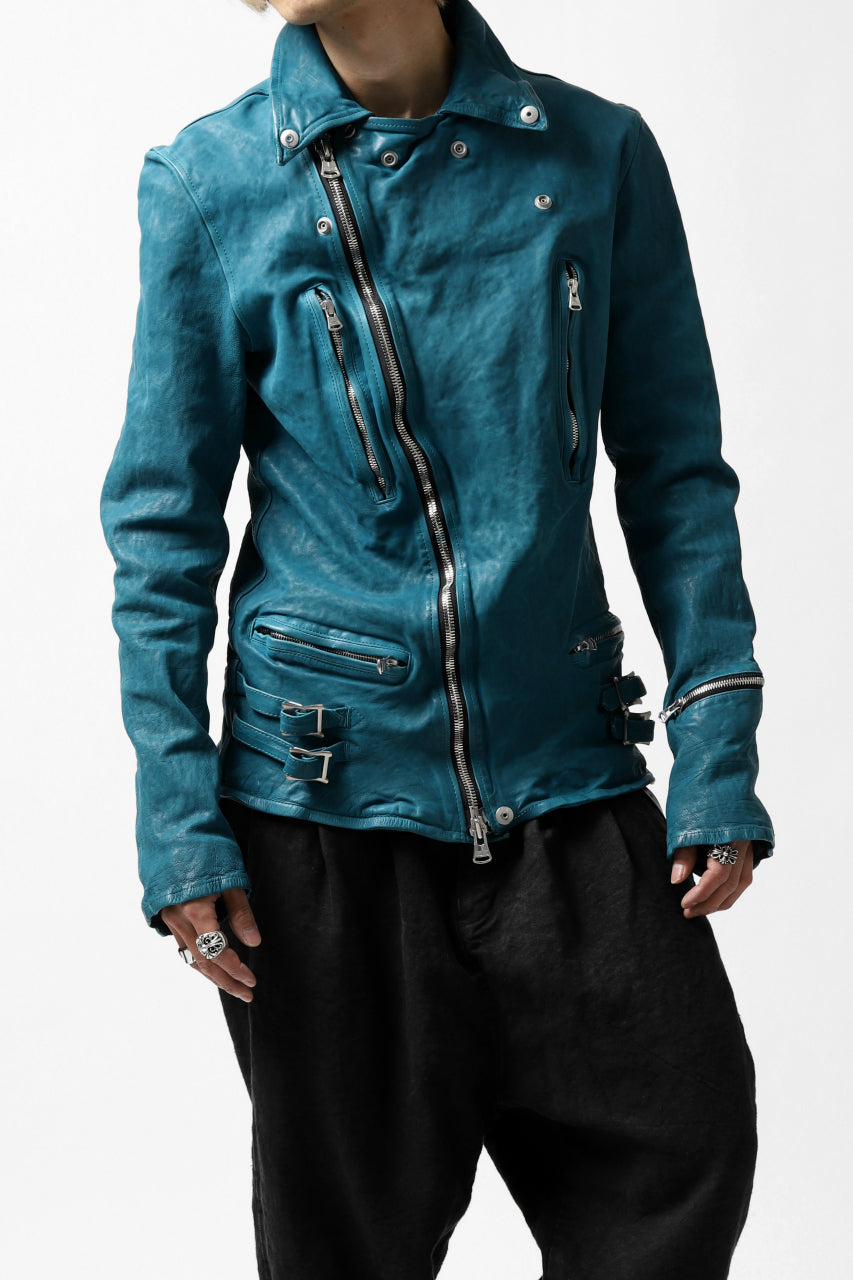 画像をギャラリービューアに読み込む, ISAMU KATAYAMA BACKLASH exclusive DOUBLE RIDERS JACKET / JP-CALF GARMENT WASHED (TURQUOISE)