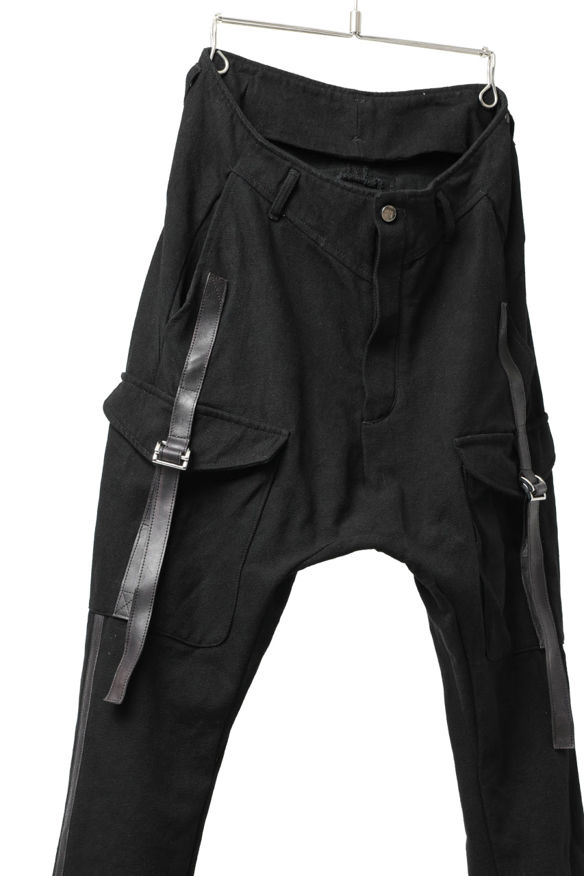 Load image into Gallery viewer, incarnation DROP CROTCH ARMY PANTS MP-1S / CANVAS + HORSE LEATHER (BLACK)