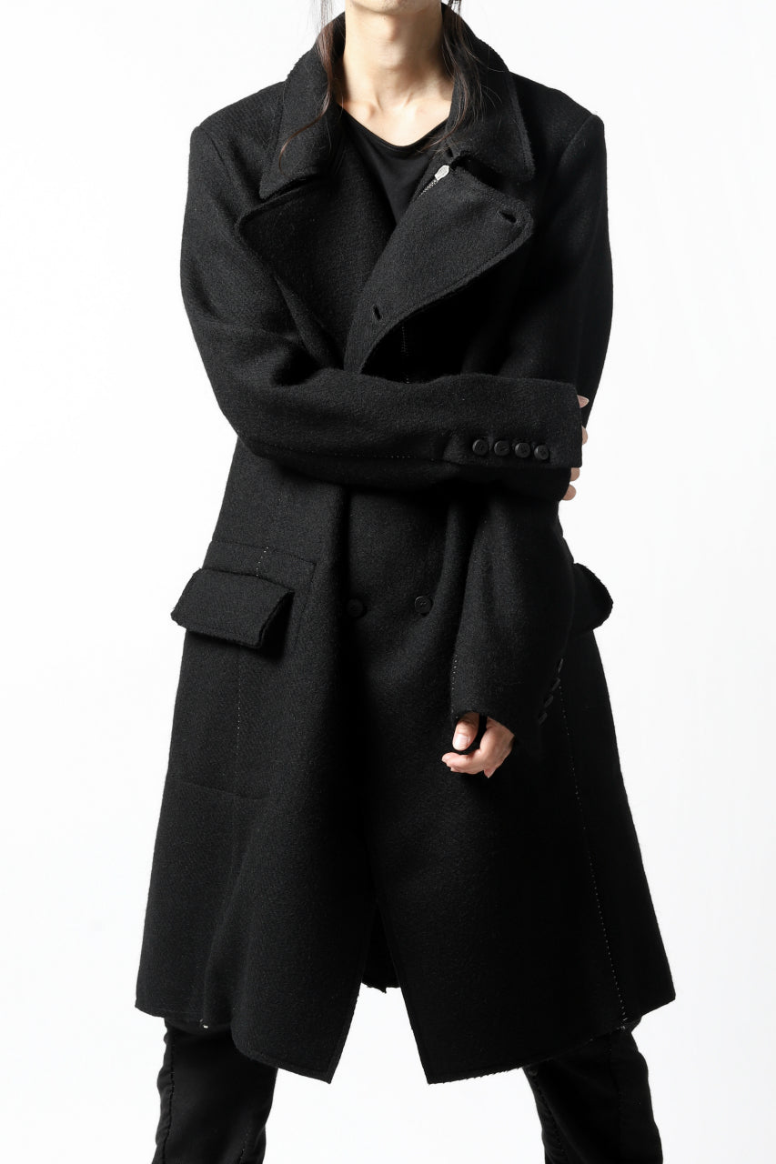 masnada HALF ZIP TRENCH COAT / TWEED LANA INTRECCIATA (BLACK)