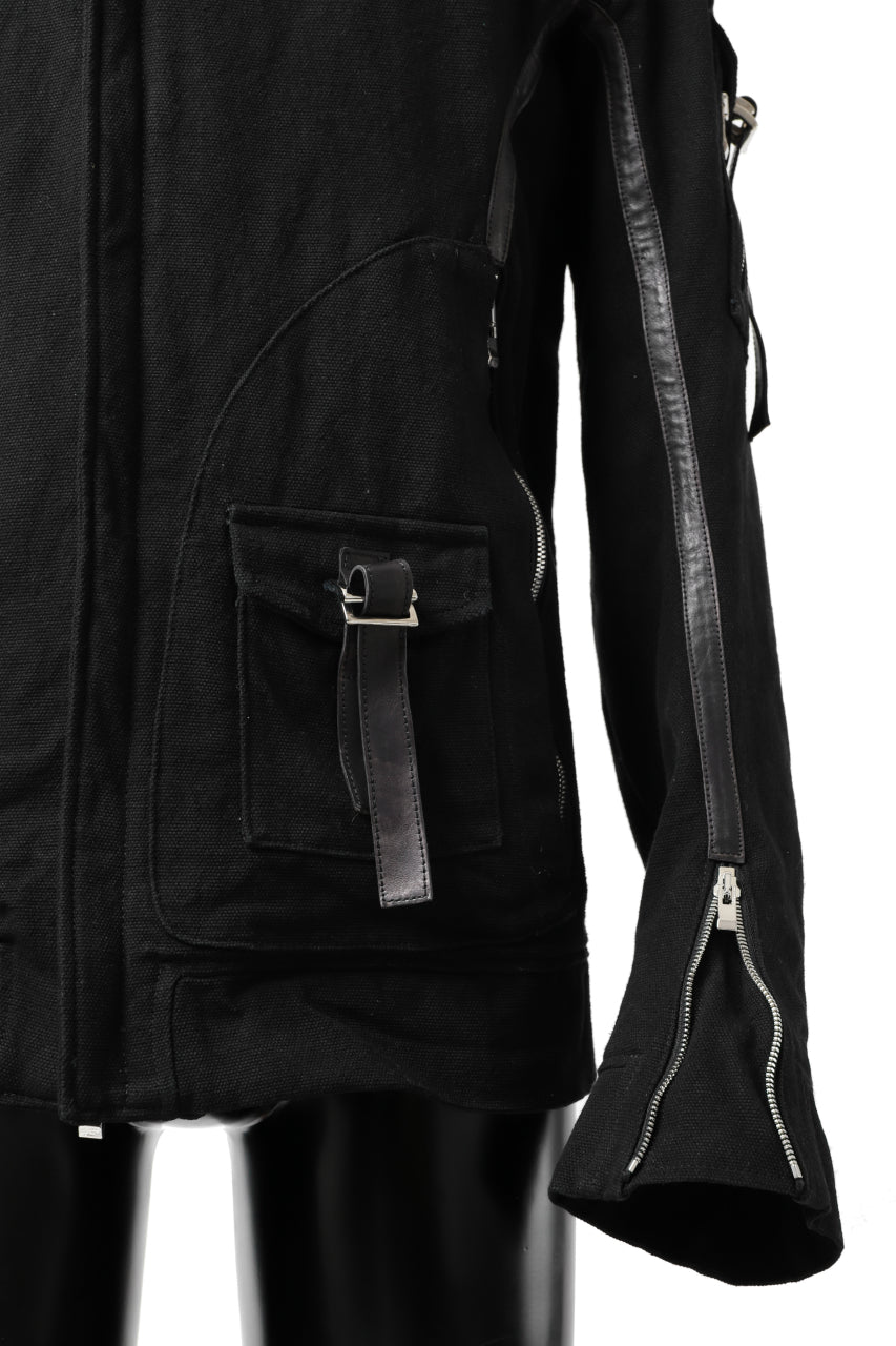 Load image into Gallery viewer, incarnation HIGH NECK BIAS ZIP BLOUSON MB-1 / CANVAS + HORSE LEATHER (BLACK)