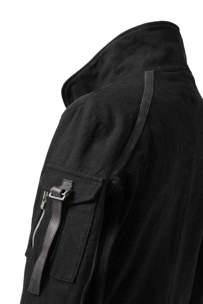 Load image into Gallery viewer, incarnation HIGH NECK BIAS ZIP BLOUSON MB-1 / CANVAS + HORSE LEATHER (BLACK)