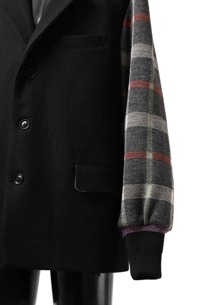 Y's BANG ON! No.176 2 STEP RIB JACKET /  WOOL MELTON SMOOTH + CHECKED JACQUARD (BLACK)