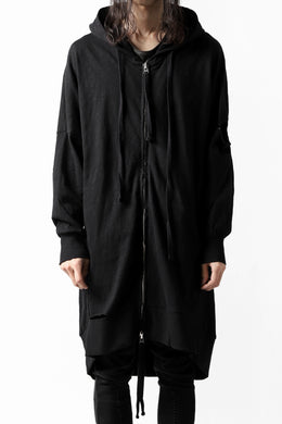 thomkrom SLAB JERSEY HOODIE ZIP UP PARKA / SLASHED CUT (BLACK)