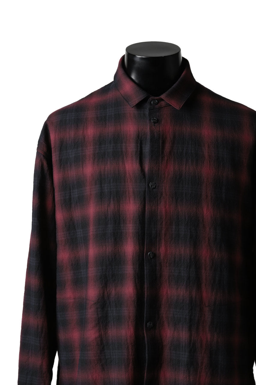 画像をギャラリービューアに読み込む, A.F ARTEFACT &quot;OMBRE&quot; LAYERED LONG CHECK SHIRT (BLACK x RED)