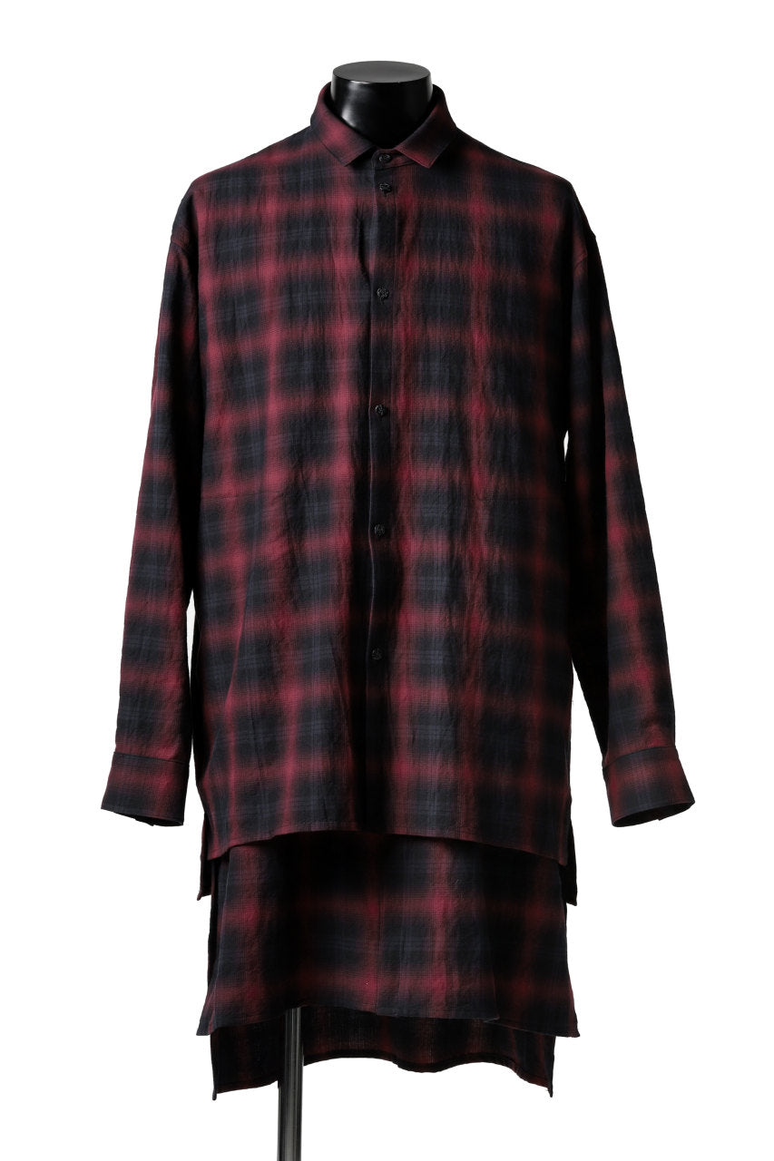 A.F ARTEFACT "OMBRE" LAYERED LONG CHECK SHIRT (BLACK x RED)