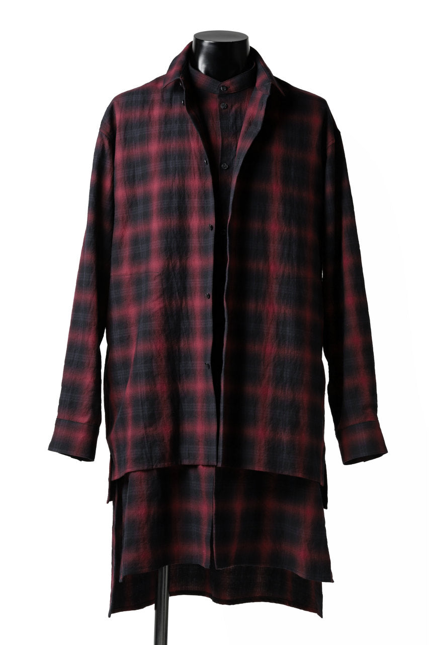 A.F ARTEFACT "OMBRE" LAYERED LONG CHECK SHIRT (BLACK x RED)