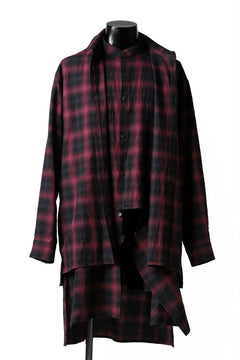 画像をギャラリービューアに読み込む, A.F ARTEFACT &quot;OMBRE&quot; LAYERED LONG CHECK SHIRT (BLACK x RED)