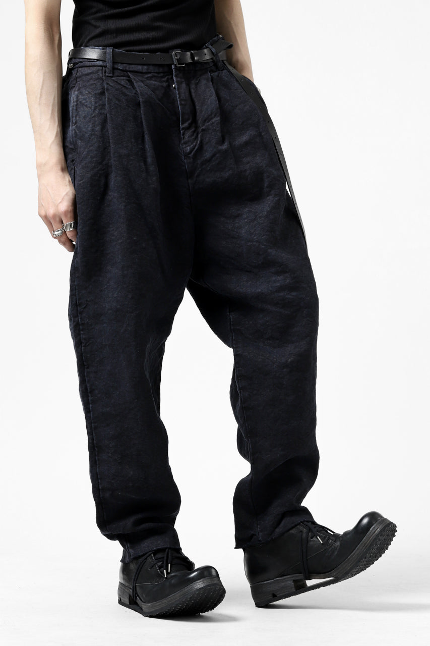 ISAMU KATAYAMA BACKLASH TAPERED TROUSERS / GARMENT NATURAL DYED LINEN CANVAS (INDIGO)