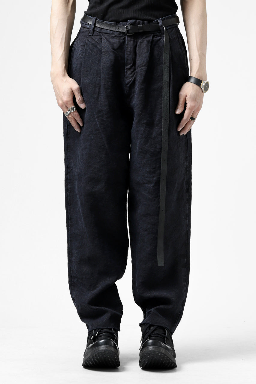 ISAMU KATAYAMA BACKLASH TAPERED TROUSERS / GARMENT NATURAL DYED LINEN CANVAS (INDIGO)