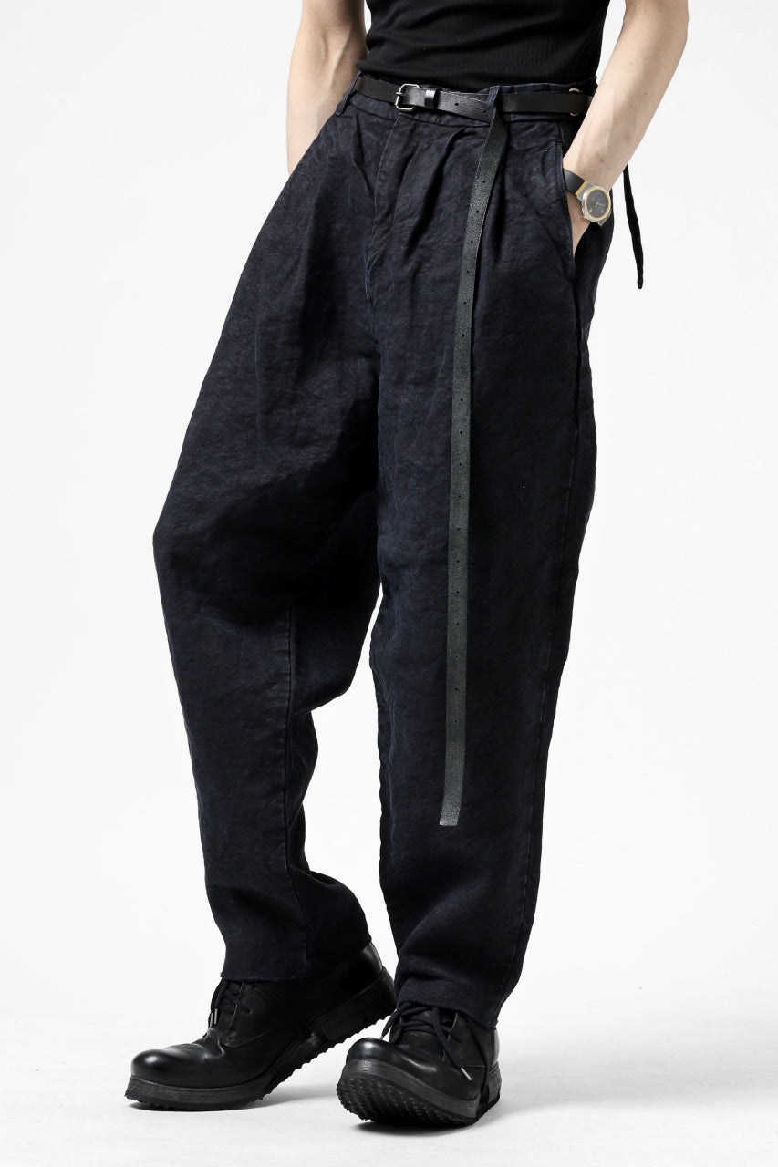 ISAMU KATAYAMA BACKLASH TAPERED TROUSERS / GARMENT NATURAL DYED LINEN CANVAS (INDIGO)