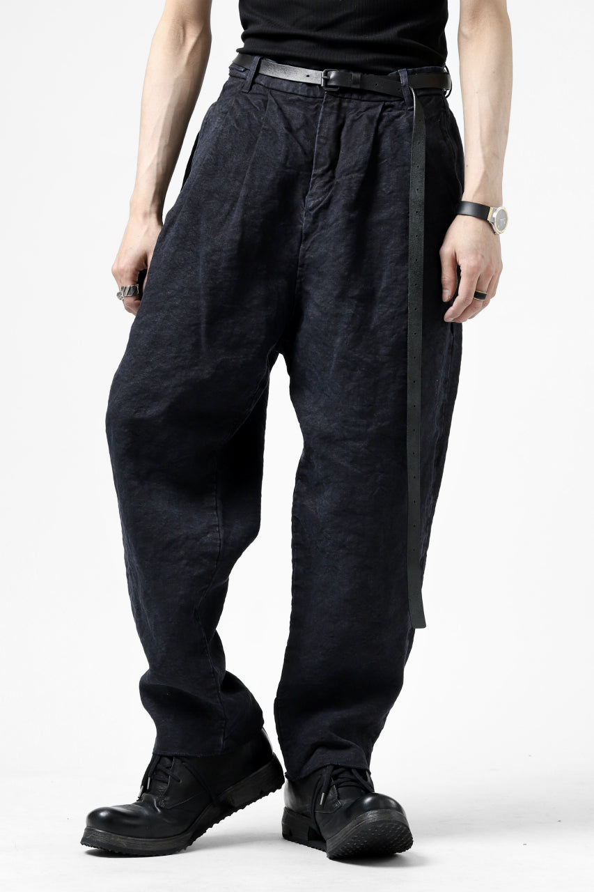 ISAMU KATAYAMA BACKLASH TAPERED TROUSERS / GARMENT NATURAL DYED LINEN CANVAS (INDIGO)