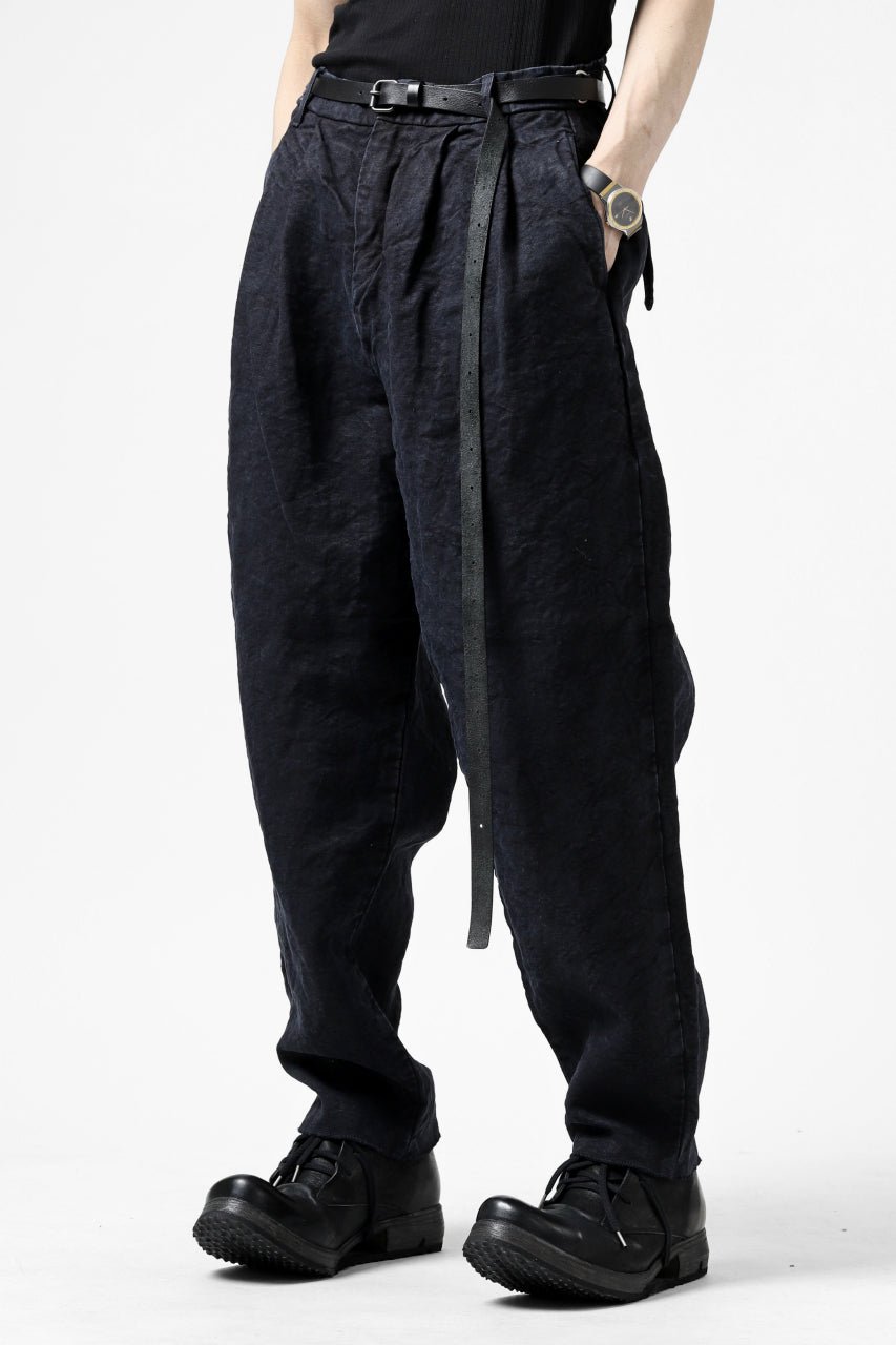 ISAMU KATAYAMA BACKLASH TAPERED TROUSERS / GARMENT NATURAL DYED LINEN CANVAS (INDIGO)