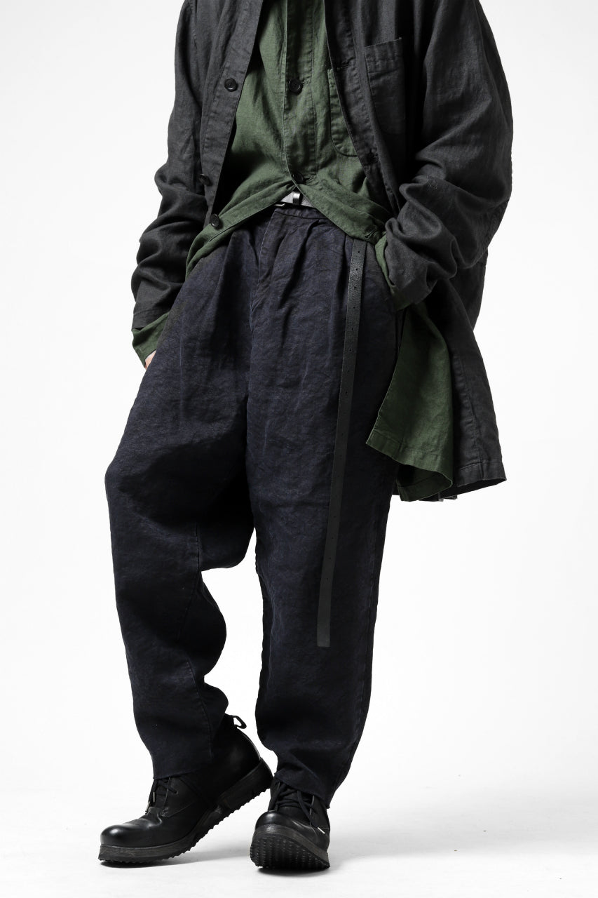 ISAMU KATAYAMA BACKLASH TAPERED TROUSERS / GARMENT NATURAL DYED LINEN CANVAS (INDIGO)