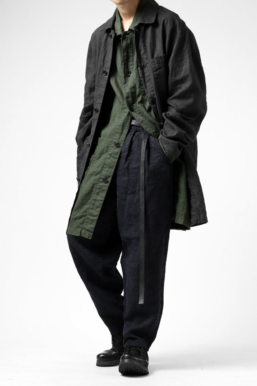 ISAMU KATAYAMA BACKLASH TAPERED TROUSERS / GARMENT NATURAL DYED LINEN CANVAS (INDIGO)