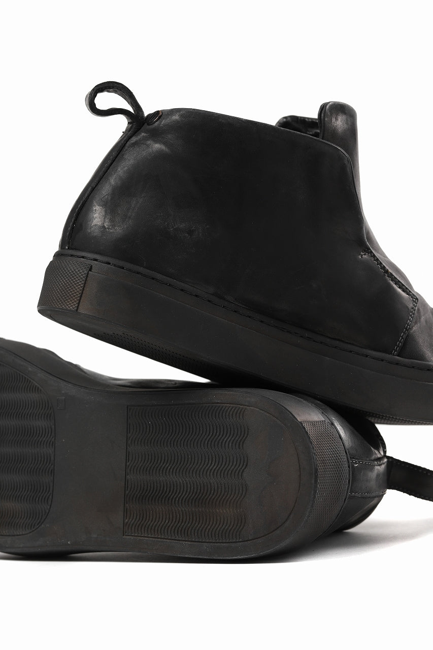 incarnation exclusive MIDDLE TOP SNEAKER ELASTIC LINED / HORSE FULL GRAIN (PIECE DYED ALL BLACK)