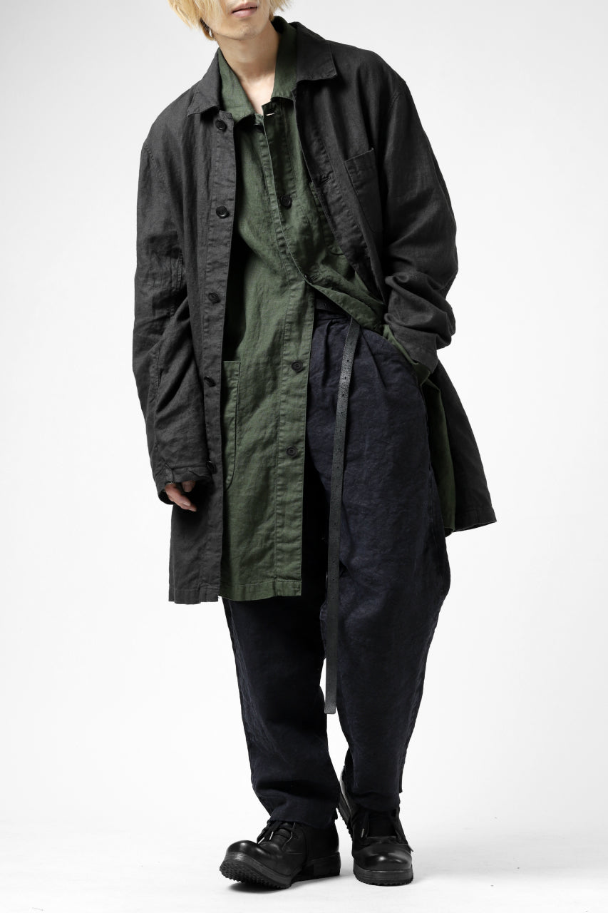 ISAMU KATAYAMA BACKLASH TAPERED TROUSERS / GARMENT NATURAL DYED LINEN CANVAS (INDIGO)