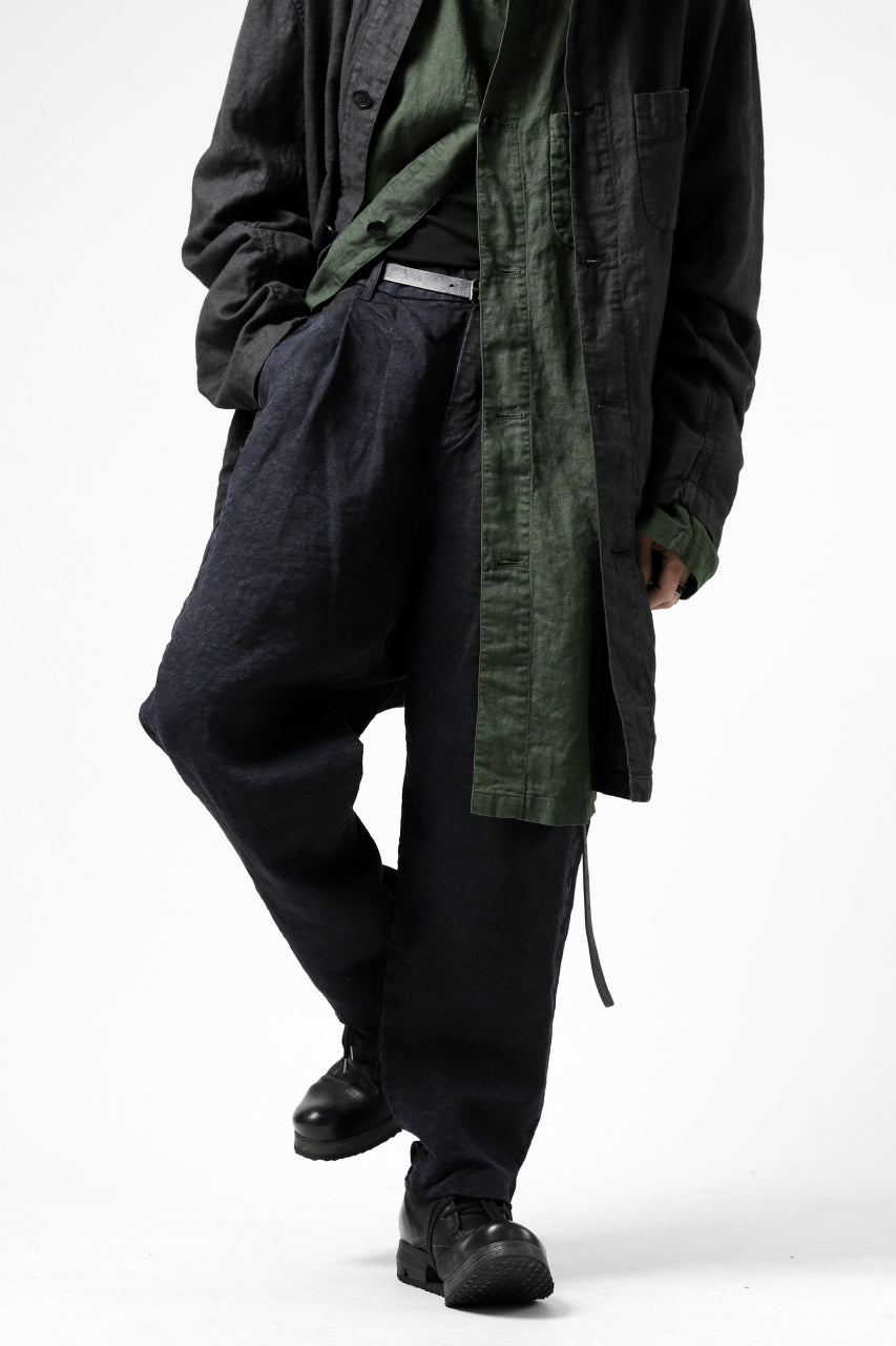 ISAMU KATAYAMA BACKLASH TAPERED TROUSERS / GARMENT NATURAL DYED LINEN CANVAS (INDIGO)