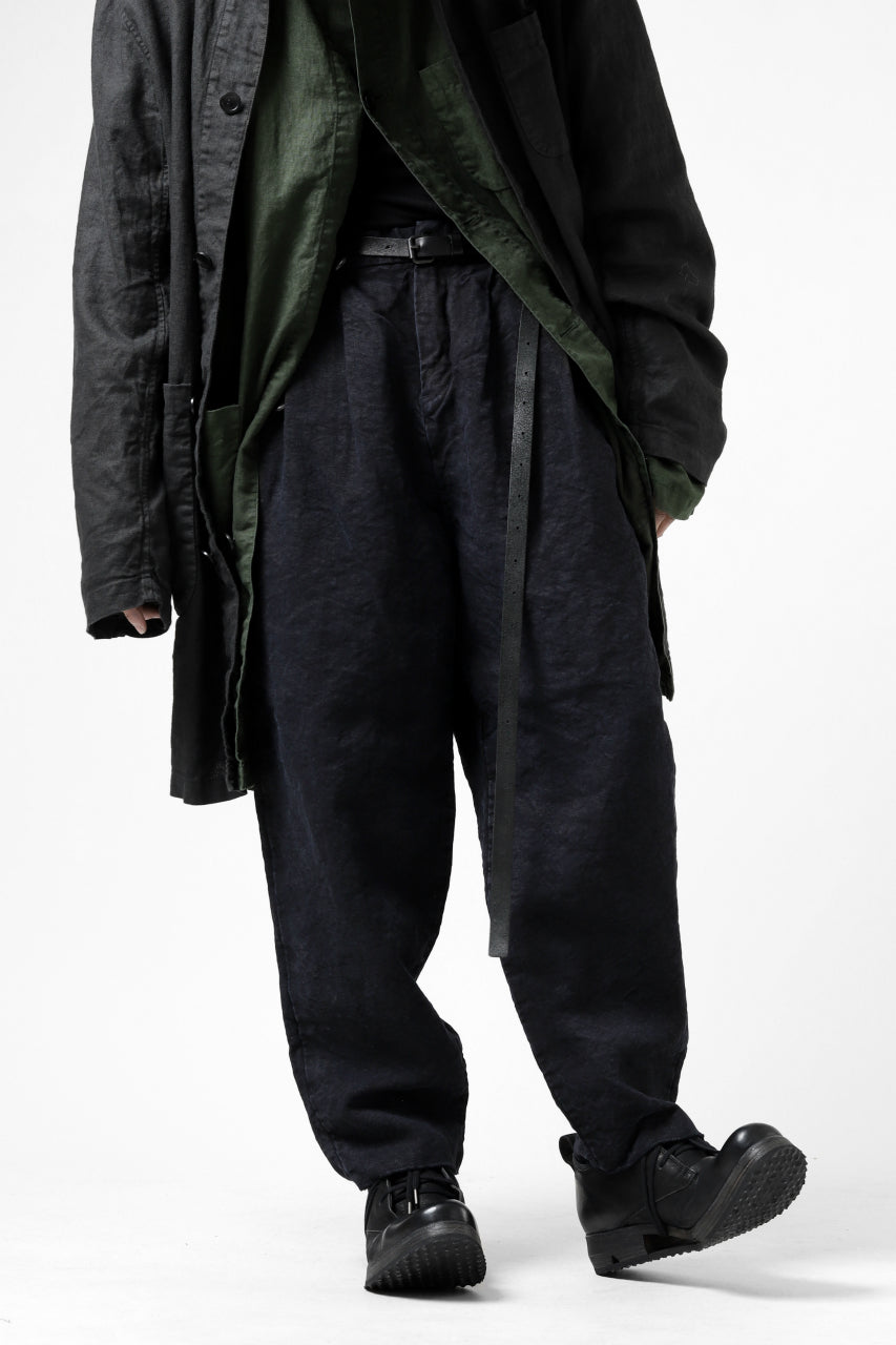 ISAMU KATAYAMA BACKLASH TAPERED TROUSERS / GARMENT NATURAL DYED LINEN CANVAS (INDIGO)