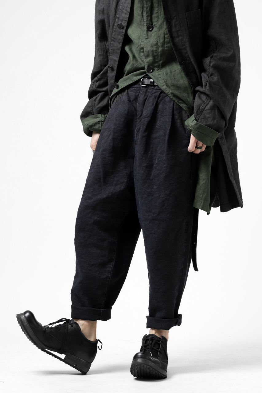 ISAMU KATAYAMA BACKLASH TAPERED TROUSERS / GARMENT NATURAL DYED LINEN CANVAS (INDIGO)