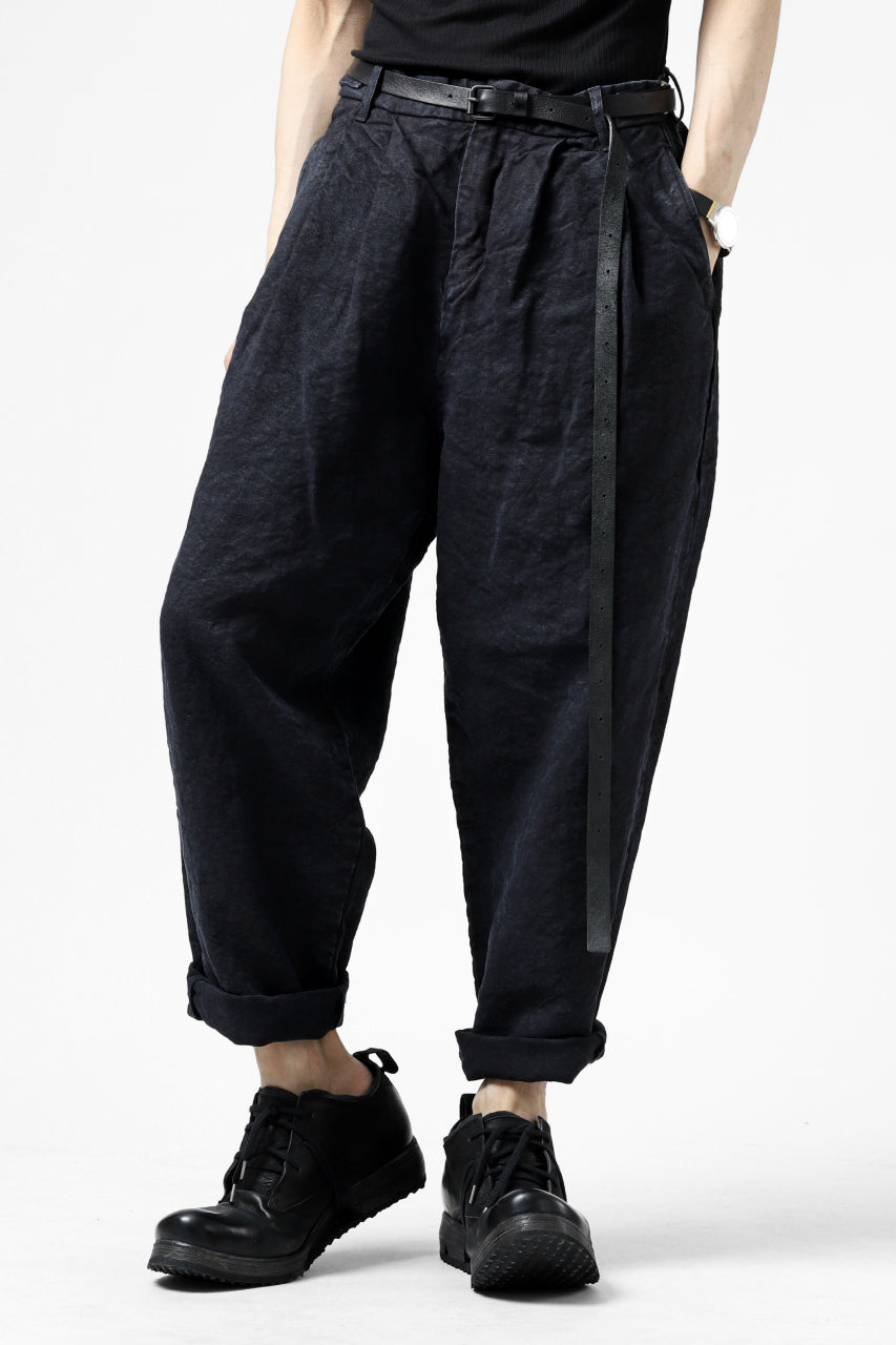 ISAMU KATAYAMA BACKLASH TAPERED TROUSERS / GARMENT NATURAL DYED LINEN CANVAS (INDIGO)