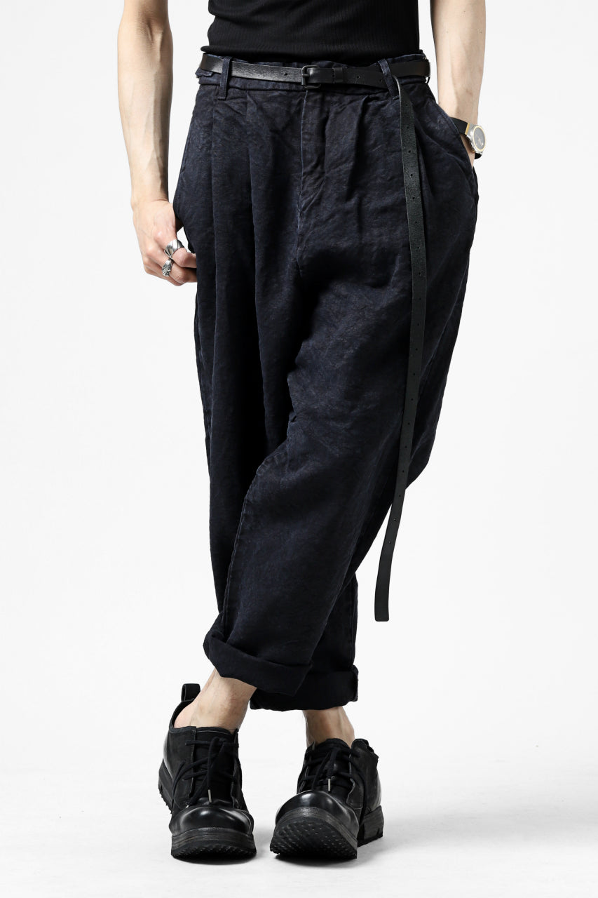 ISAMU KATAYAMA BACKLASH TAPERED TROUSERS / GARMENT NATURAL DYED LINEN CANVAS (INDIGO)