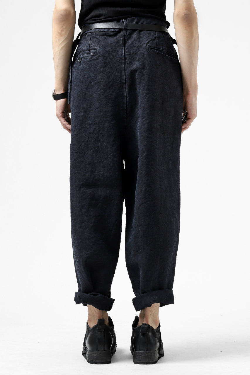 ISAMU KATAYAMA BACKLASH TAPERED TROUSERS / GARMENT NATURAL DYED LINEN CANVAS (INDIGO)