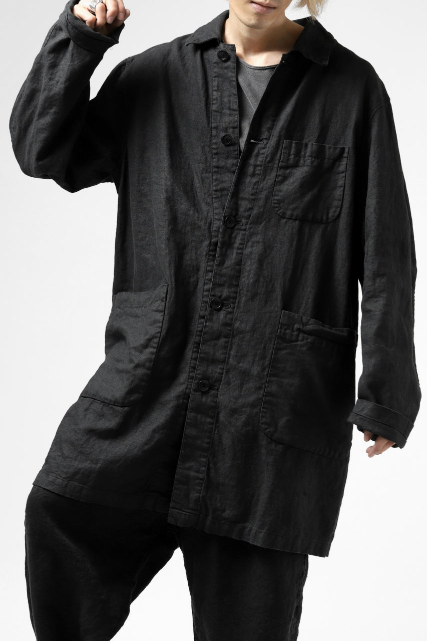 ISAMU KATAYAMA BACKLASH WORK COAT / GARMENT NATURAL DYED LINEN (SUMI)