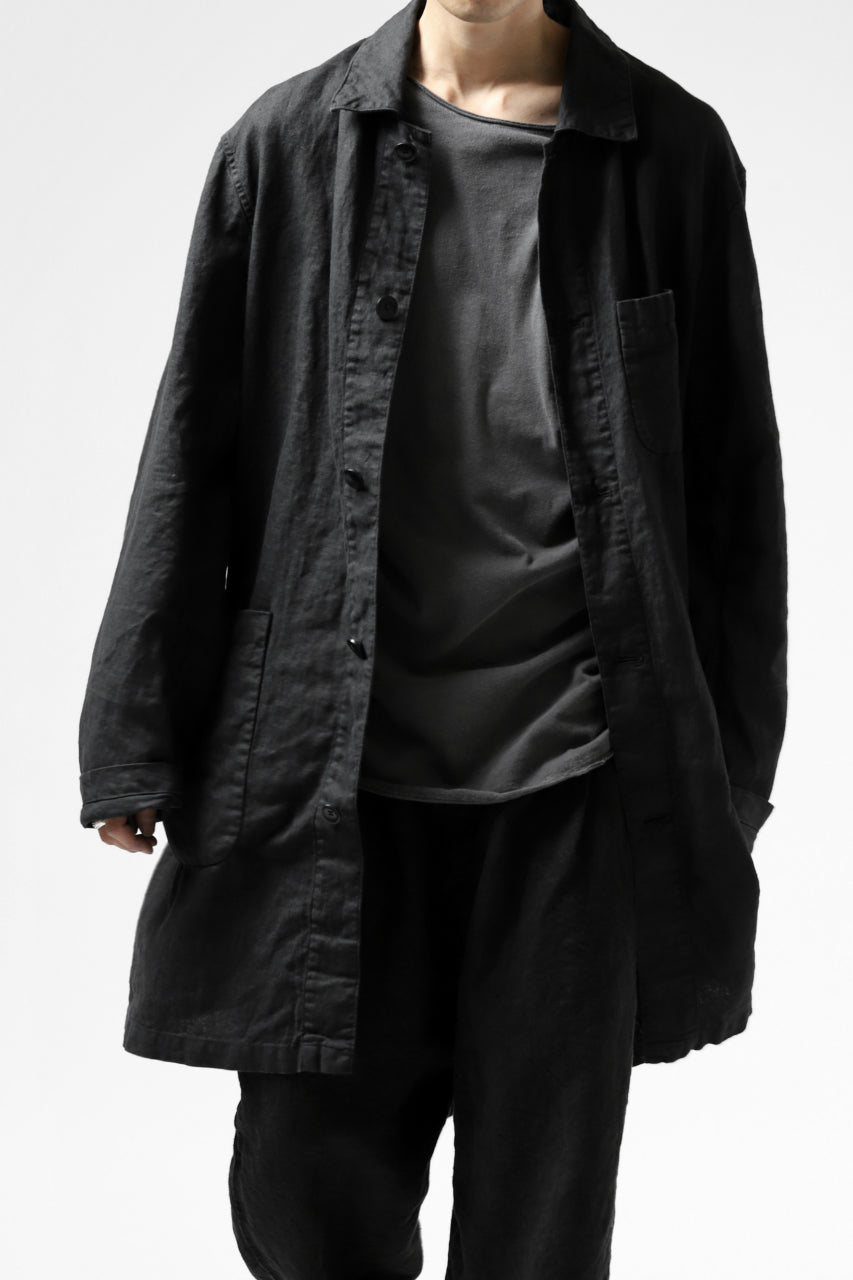 ISAMU KATAYAMA BACKLASH WORK COAT / GARMENT NATURAL DYED LINEN (SUMI)