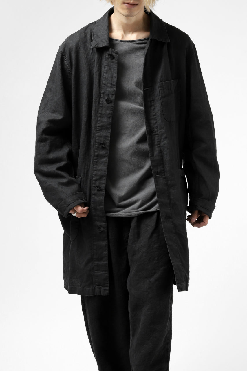 ISAMU KATAYAMA BACKLASH WORK COAT / GARMENT NATURAL DYED LINEN (SUMI)