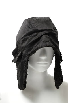 Load image into Gallery viewer, masnada REVERSIBLE TRAPPER HAT / REPURPOSED LINEN FUR AND RIPSTOP (BLACK)