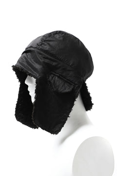 Load image into Gallery viewer, masnada REVERSIBLE TRAPPER HAT / REPURPOSED LINEN FUR AND RIPSTOP (BLACK)