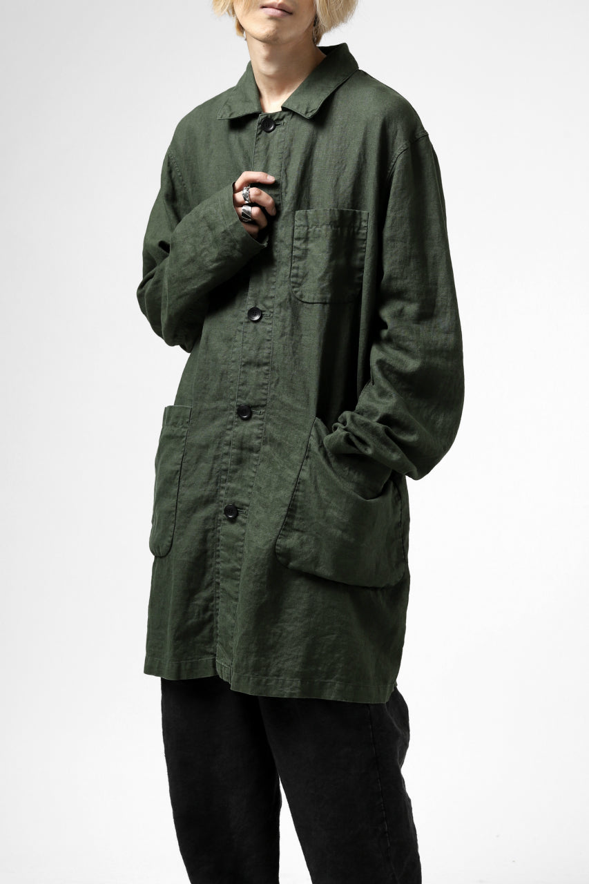 ISAMU KATAYAMA BACKLASH WORK COAT / GARMENT NATURAL DYED LINEN (LEAF)