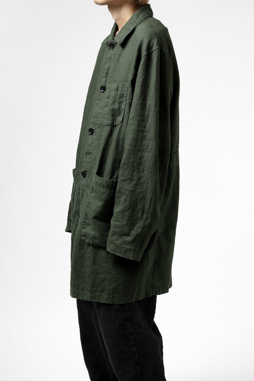 ISAMU KATAYAMA BACKLASH WORK COAT / GARMENT NATURAL DYED LINEN (LEAF)