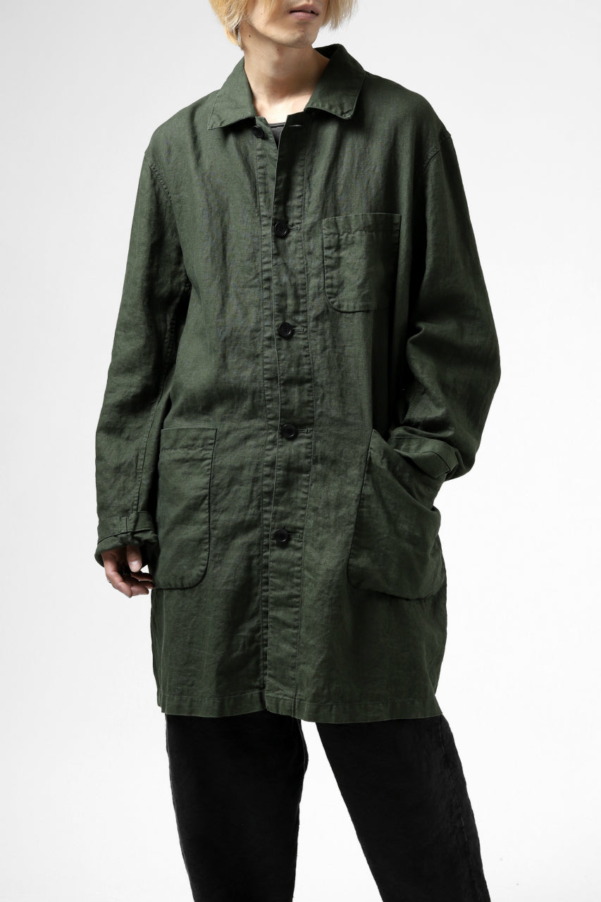 ISAMU KATAYAMA BACKLASH WORK COAT / GARMENT NATURAL DYED LINEN (LEAF)