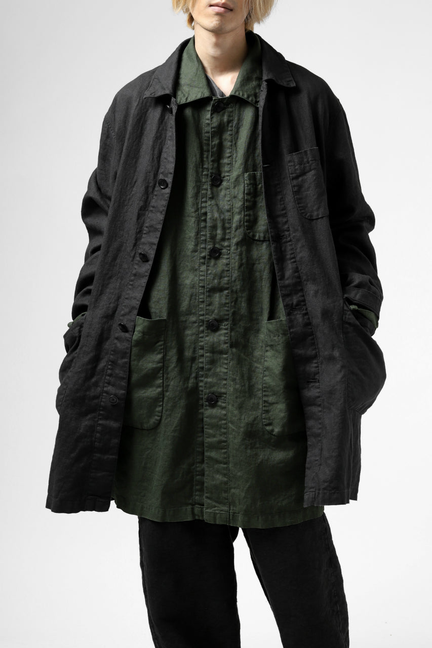 ISAMU KATAYAMA BACKLASH WORK COAT / GARMENT NATURAL DYED LINEN (SUMI)