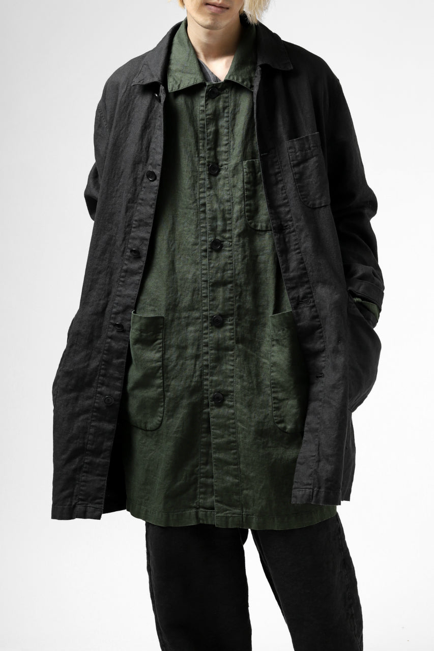 ISAMU KATAYAMA BACKLASH WORK COAT / GARMENT NATURAL DYED LINEN (SUMI)