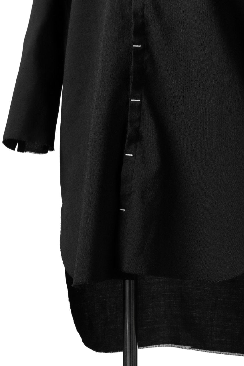 ierib deep slit long shirt / pure luster linen (BLACK)
