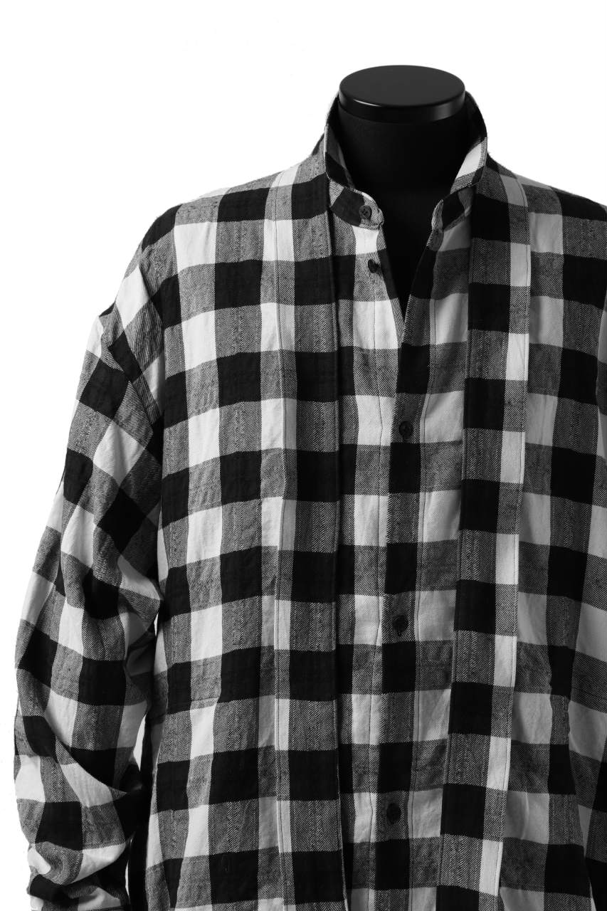 A.F ARTEFACT "cell" LONG GOWN CHECK SHIRT (BLACK x WHITE)