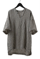 _vital exclusive minimal tunica tops / vintage farmers stripe linen (BLACK x BEIGE)
