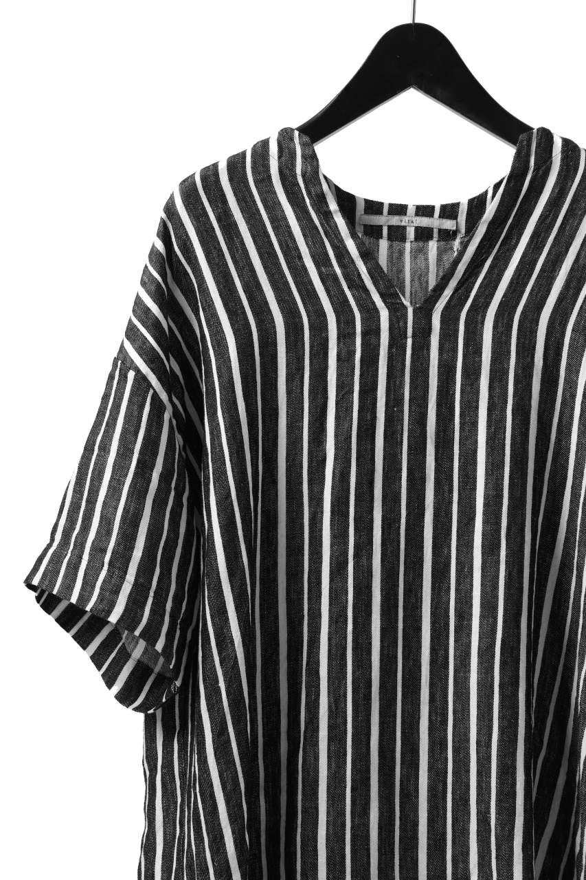 _vital exclusive collarless pullover shirt / vintage striped linen (BLACK x WHITE)