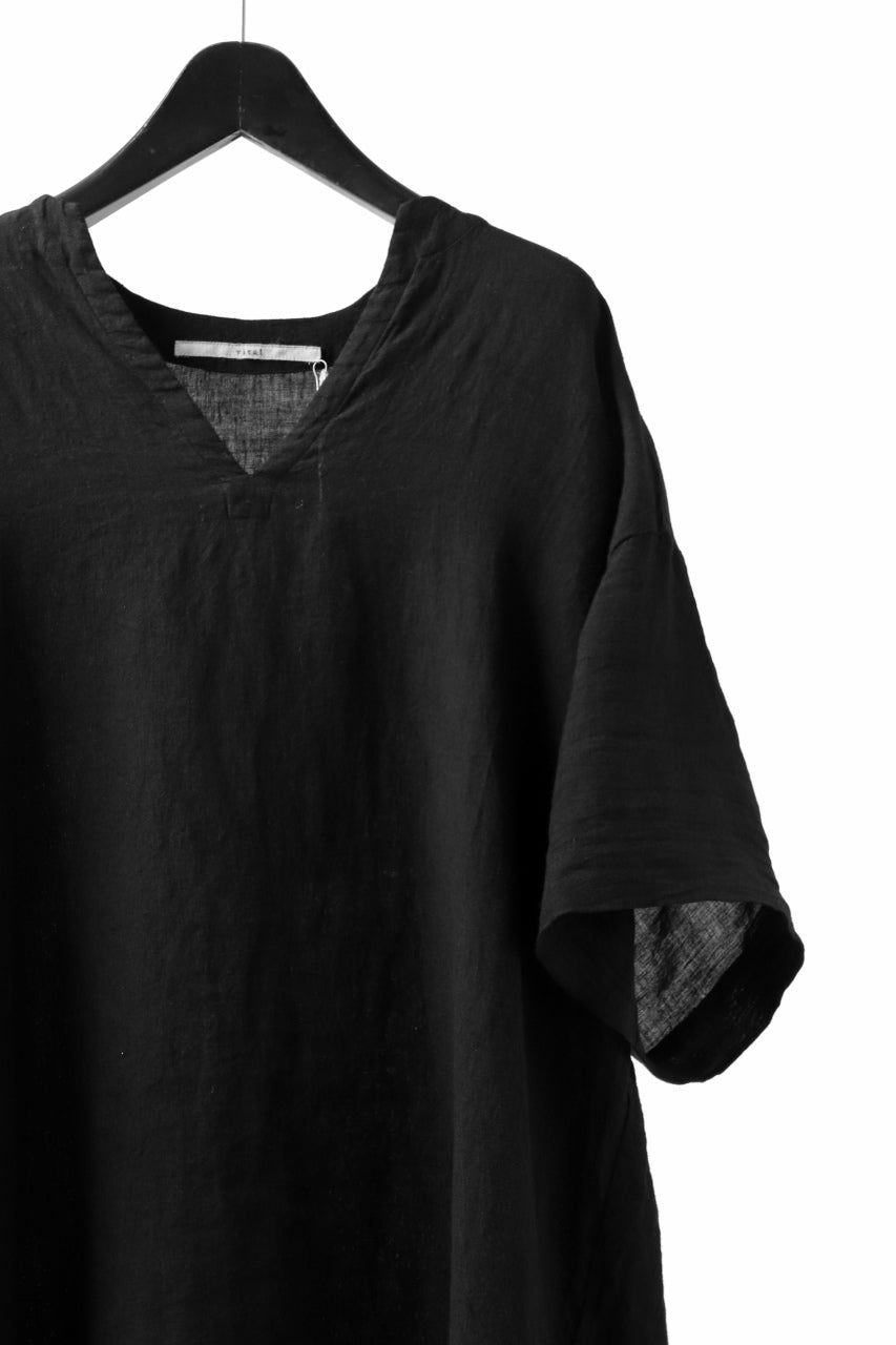 _vital exclusive collarless pullover shirt / linen (BLACK #2)