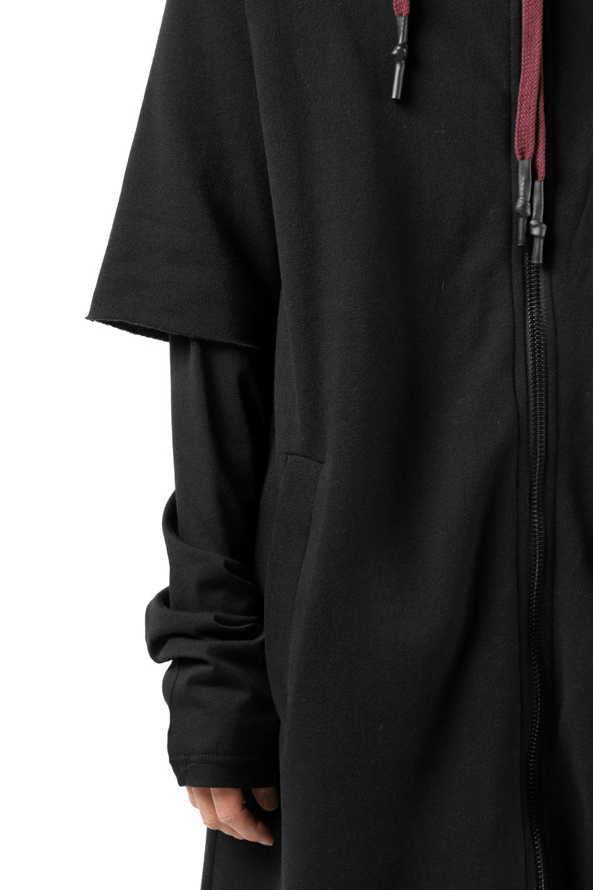 FIRST AID TO THE INJURED HOODY LAYERED SLEEVE ZIP PARKA / FRENCH TERRY + JERSEY (BLACK)