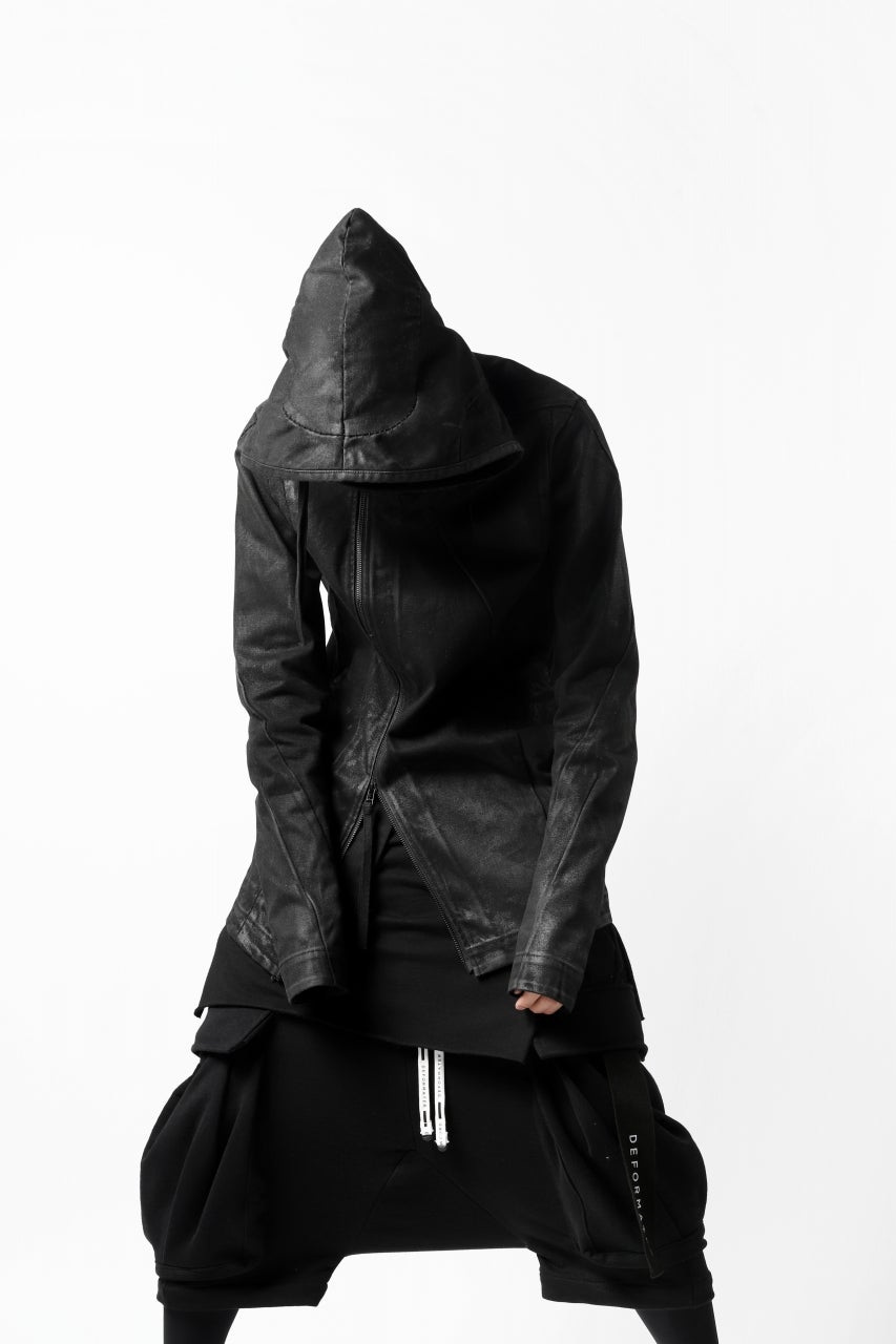 Load image into Gallery viewer, A.F ARTEFACT &quot;Trunk-Show&quot; HOODIE BIAS FRONT BLOUSON / RESIN COATING (BLACK)