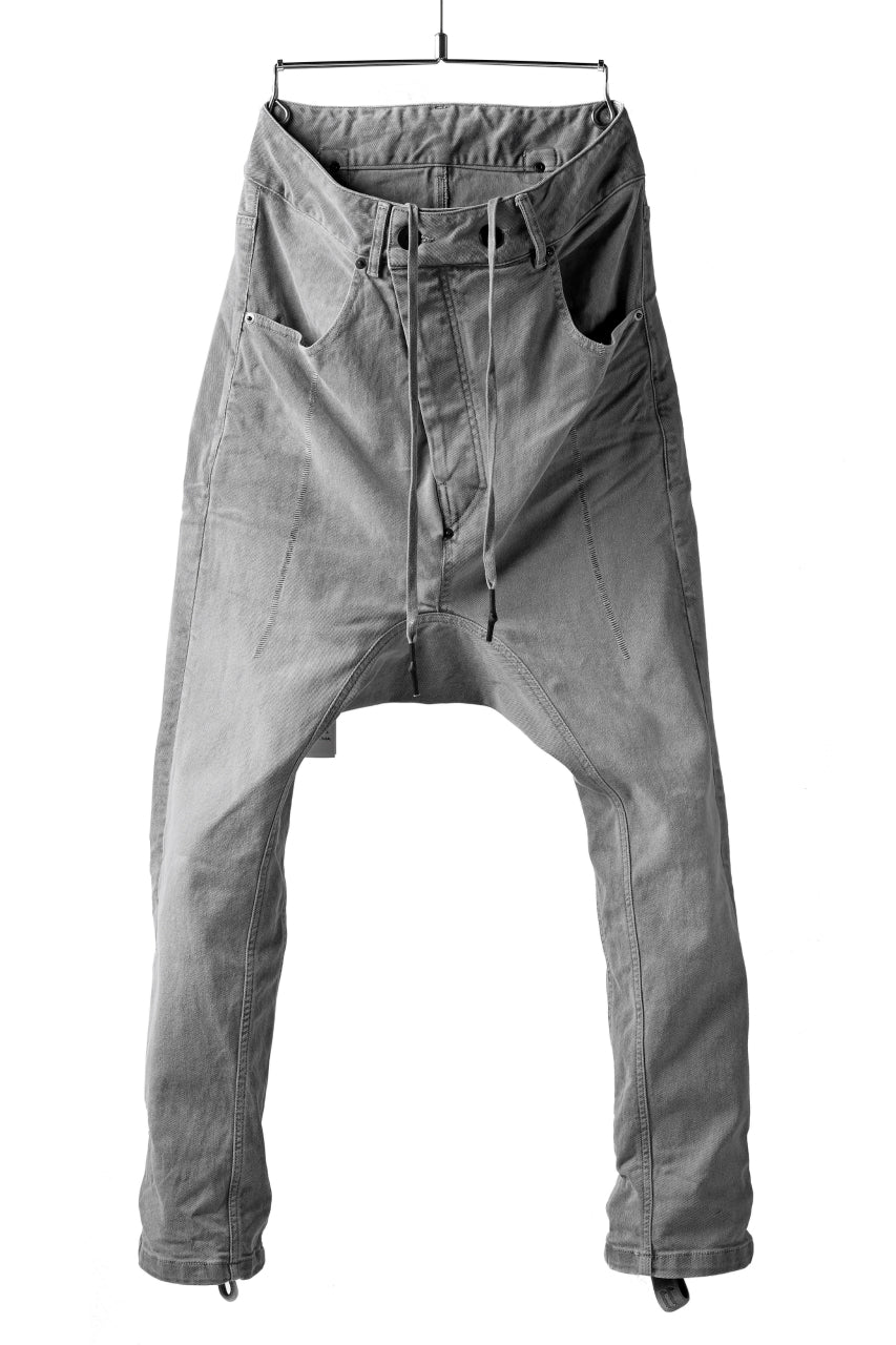 11 BY BORIS BIDJAN SABERI LOW-DROPPED CROTCH BAGGY PANT "P4C-F-1481" (STRETCH DENIM / ICE GREY)