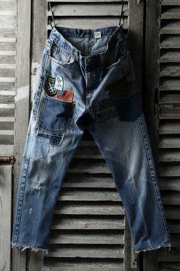 CHANGES VINTAGE REMAKE PATCHWORK DENIM TAPERED PANTS / VINTAGE DENIM (INDIGO #A)