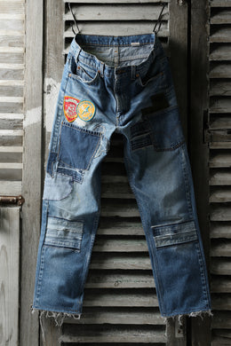 CHANGES VINTAGE REMAKE PATCHWORK DENIM TAPERED PANTS / VINTAGE DENIM (INDIGO #B)