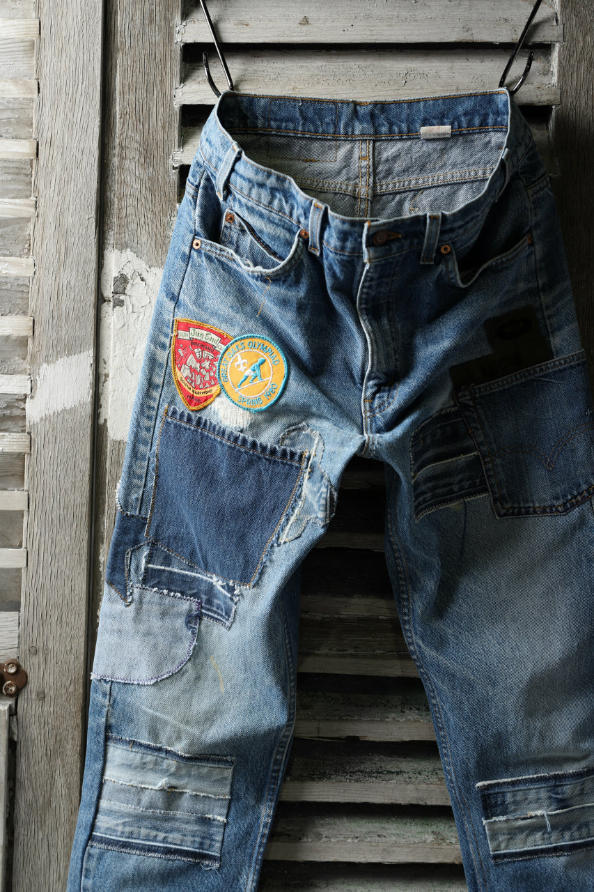 画像をギャラリービューアに読み込む, CHANGES VINTAGE REMAKE PATCHWORK DENIM TAPERED PANTS / VINTAGE DENIM (INDIGO #B)