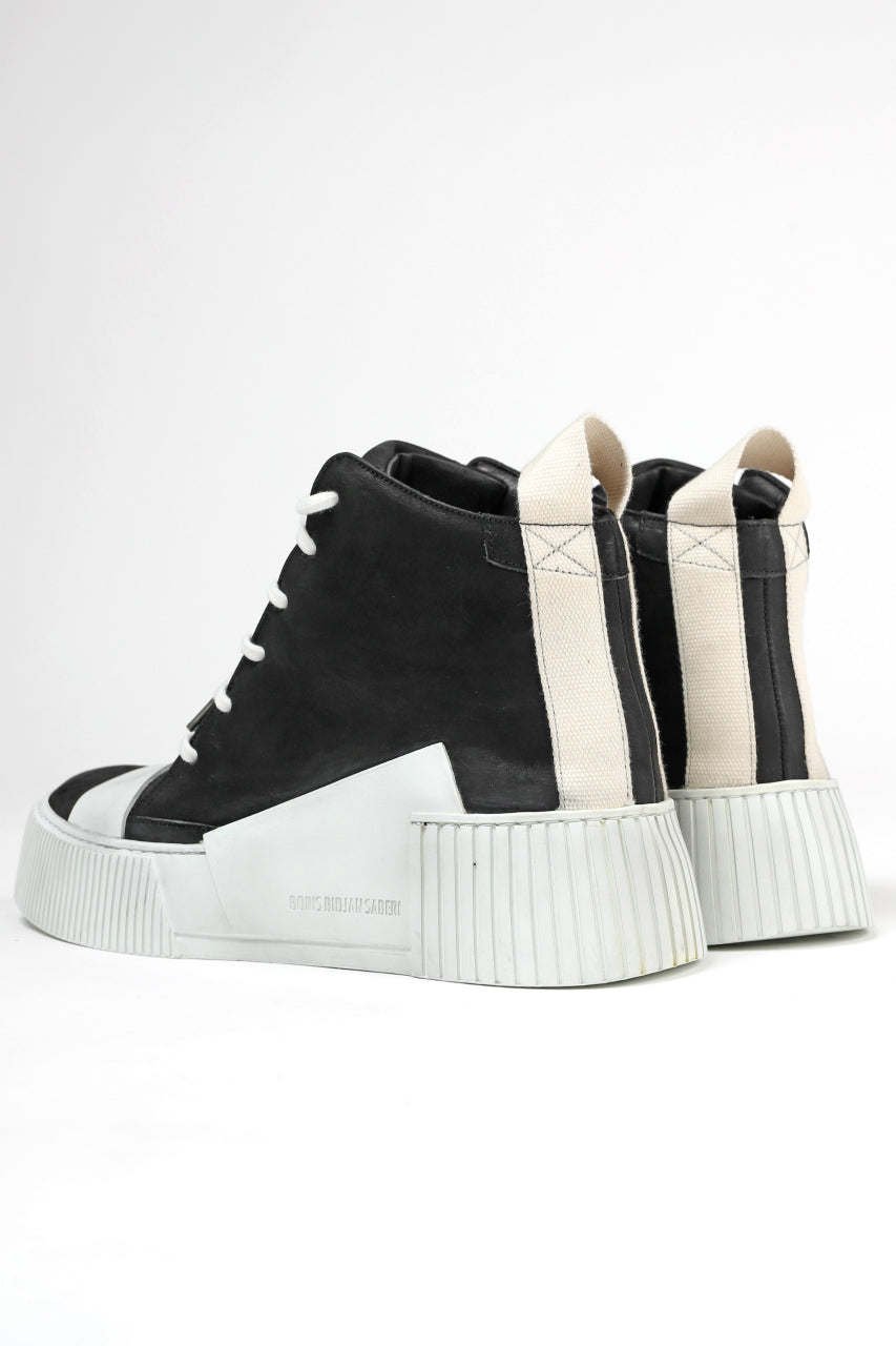 Load image into Gallery viewer, BORIS BIDJAN SABERI HORSE LEATHER MID CUT SNEAKER / WASHED &amp; HAND TREATED &quot;BAMBA1.1-SIN&quot; (BLACK x LIGHT GREY)