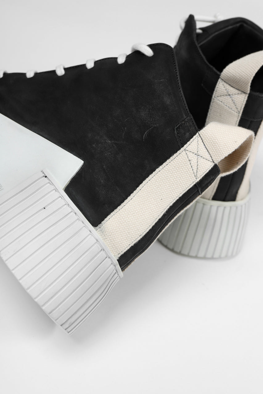 Load image into Gallery viewer, BORIS BIDJAN SABERI HORSE LEATHER MID CUT SNEAKER / WASHED &amp; HAND TREATED &quot;BAMBA1.1-SIN&quot; (BLACK x LIGHT GREY)
